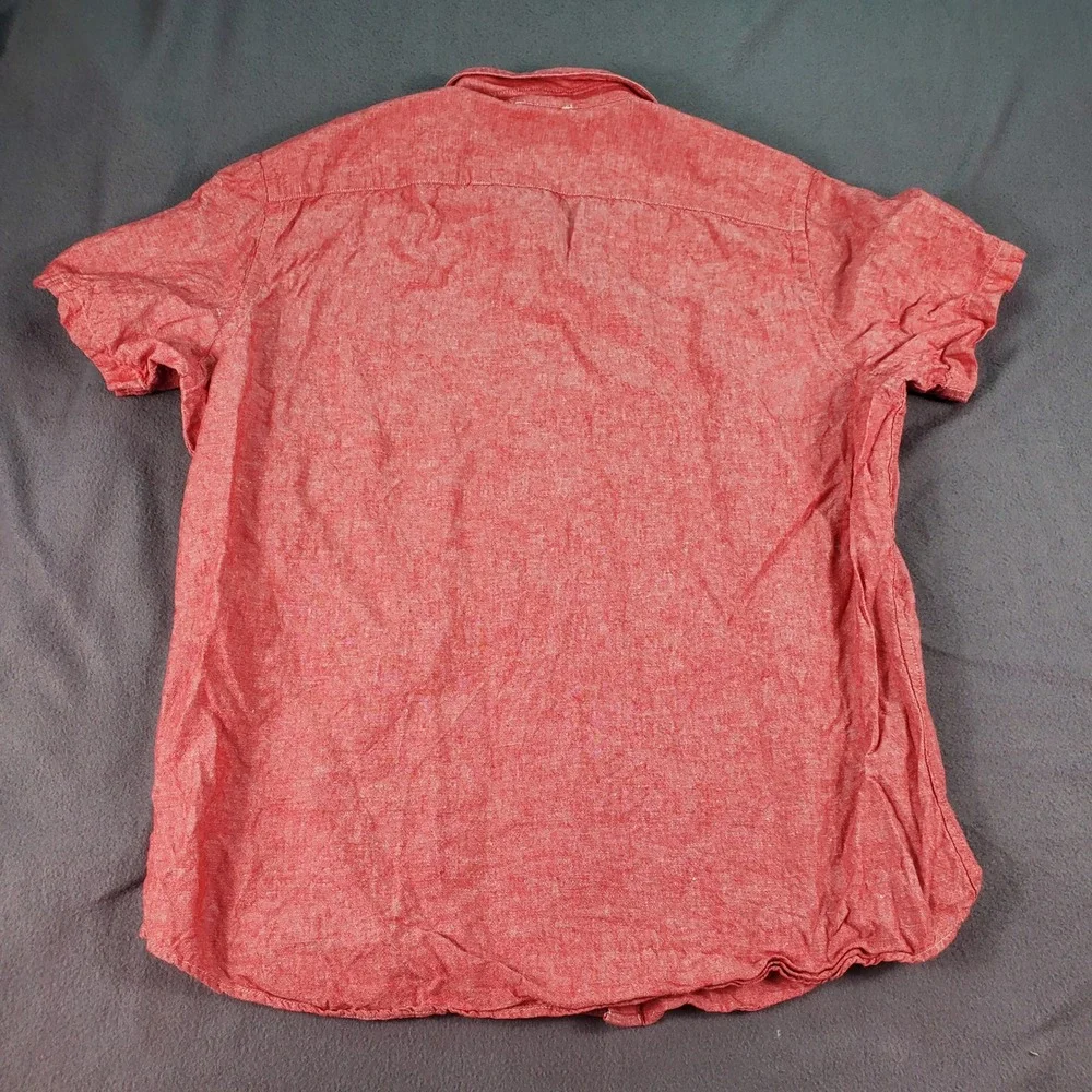 Banana Republic Mens Linen Slim‎ Fit Short Sleeve Button Down Shirt Red Large